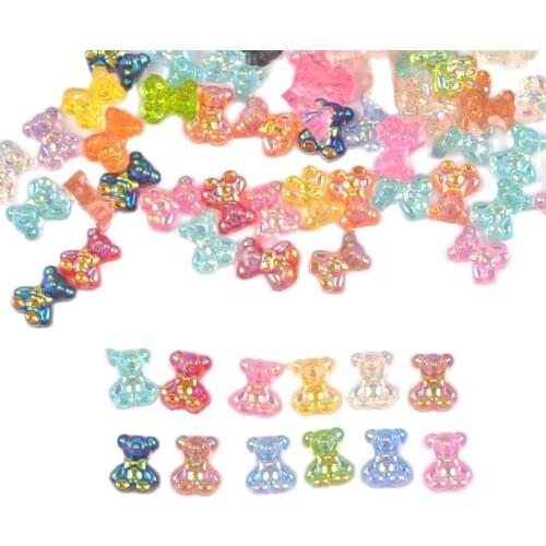 100pcs Flat Back Resin Blend color Mini bear beads Scrapbook Craft DIY phone decor manicure accessories No Hole cp3151
