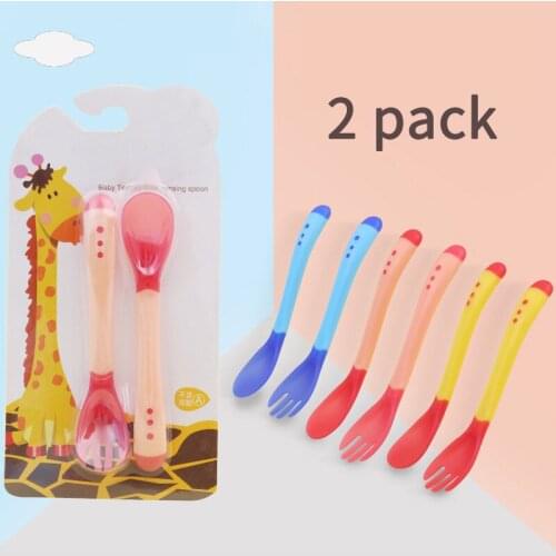 2Pcs/pack Newborn Baby Training Spoon Baby Temperature Sensing Kid Children Flatware Baby Feeding Spoon Fork Tableware Utensils