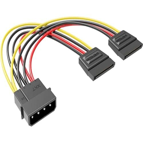 20cm Molex 4Pin SATA Cable Molex to 2 SATA 15 Pin Y Splitter Hard Drive Power Supply Cable 4Pin IDE Molex to 2 Serial ATA SATA