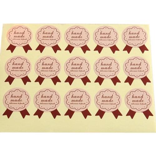 30pcs/lot HandMade Pink Medal Shape Seal Sticker Baking Package Paper Tags Labels
