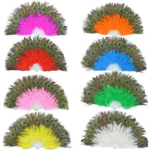 36pcs Peacock Feather Folding Fans Woman Dancing Party Handfan Belly Dance Party Hand Fan Accessories Party Wedding Favors
