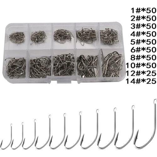 450pcs/box 1-14# Sharpened Ultrapoint Fishing Carp Fish Treble Circle Cat fish Hooks Set Mixed Sizes Fishhook Fishing Tackle