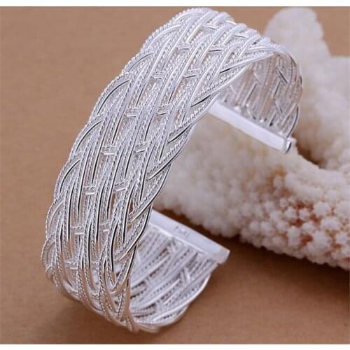 B160 Fashion Silver Color Charm Bangle Cuff Bracelet Bangles For Women Jewelry Gift Bangles Weaved Web Bracelets /amhajdoa