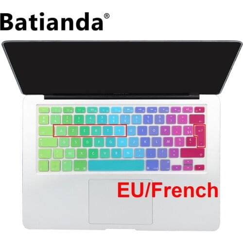 Batianda French AZERTY EU UK Keyboard Layout Silicone Keyboard Cover Skin for Macbook air pro 13 15 17 Retina Slim Thin