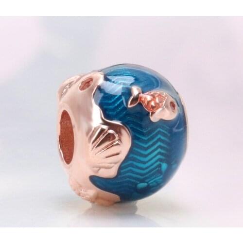 Bewill 100% Authentic 925 Sterling Silver Glittering fish and waves charm Fit Original Bracelet Necklace DIY Jewelry