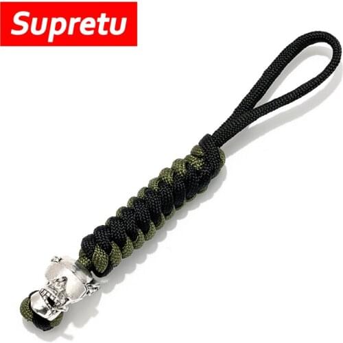 Supretu Punk Mens Navy Lanyard Keychain Skull Sunglasses Braided Survival Rope Car Keyring Knife Pendant Women Vintage Jewelery