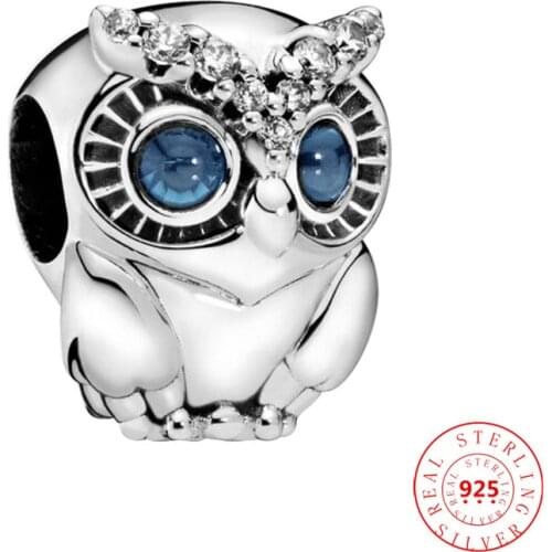 New 100% 925 Sterling Silver Sparkling Owl Charm Bead Fit Original Pandora Charms Bracelet Women DIY Fine Authentic Jewelry Gift