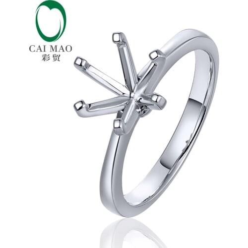 Caimao 6 Prongs 8-8.5mm Round Cut Solid 14k White Gold Semi Mount Ring Engagement Settings