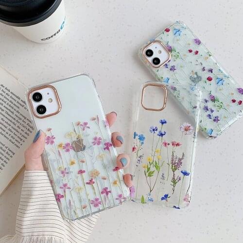Luxury Retro Flower Daisy Phone Case for iPhone 12 11 12Pro Max X XR XS Max 7 8 Plus Relief Floral Clear Soft TPU Back Cover