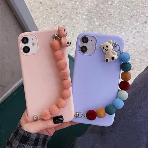 Hot Lover Bear Plain TPU Case for OPPO Realme C17 C15 C12 C11 C2 XT X2 X3 X7 Pro 3 3i 5 5S 6 6i 7 7i Cover With Bracelet Strap