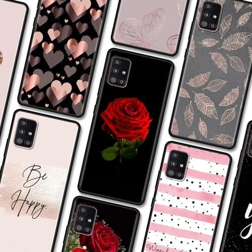 Black Case For Samsung Galaxy A22 A51 A12 A21s A71 A31 A52 A32 A02s A72 A42 A02 A01 A11 TPU Fundas Pink Rose Bling