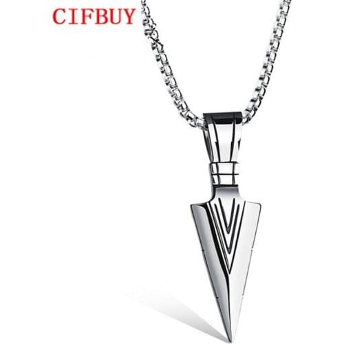 CIFBUY Arrow Design Pendant Trendy Men Necklace With Box Link Chain 316L Steel Jewelry Accessories GX1070