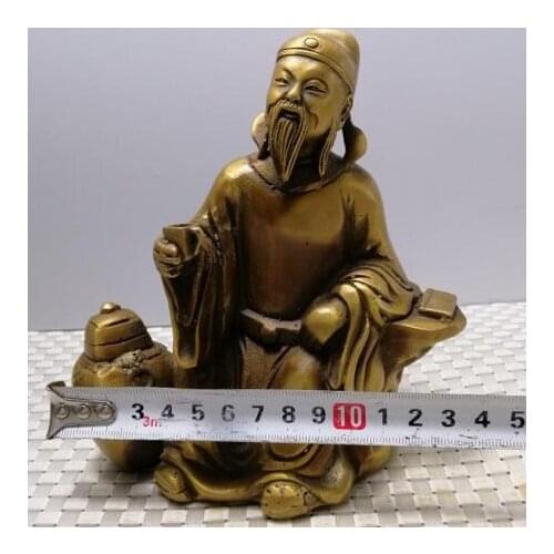 China Antiques Pure copper brass Li Bai drinking statue