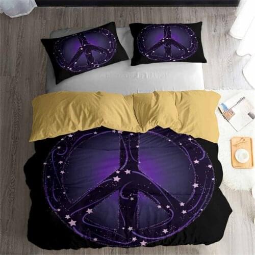 HELENGILI 3D Bedding Set Peace Hippie Print Duvet cover set lifelike bedclothes with pillowcase bed set home Textiles #2-03