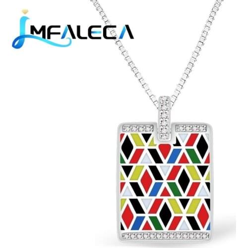LMFALECA Multicolor Enamel Necklace 925 Silver Jewelry for Women Luxury Toapz Pendant Stone Box Chain Fine Brithday Party Gift