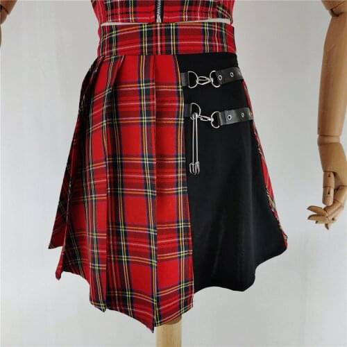 Women Red Mini Skirts Gothic Punk Ring Zipper High Waist Female Streetwear Skirts Fashion Party Skirt Gothic Skirt