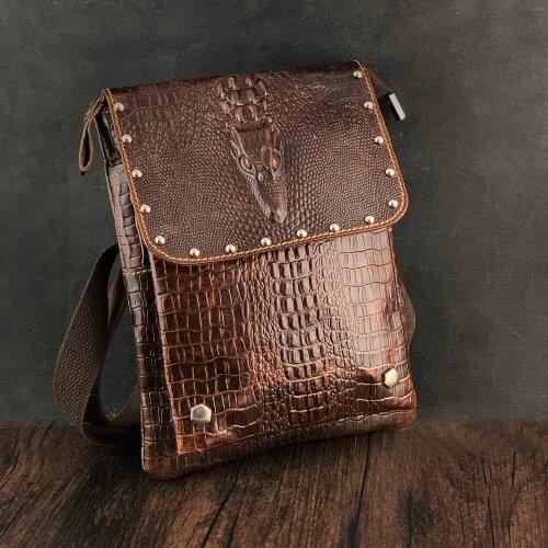 Gothic Rivet Studded Vintage Aligator Style Mens Purse Shoulder Leather Bag
