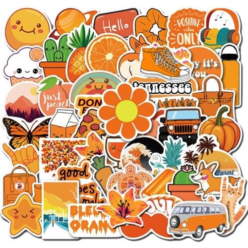 10/50Pcs/Set Orange Girls Stickers for DIY Luggage Phone Laptop Graffiti Stickers 100% Vinly Waterproof DIY Decals Sticker