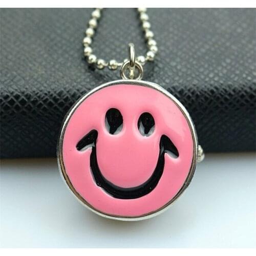 Nazeyt new fashion women girls pink smile dial quartz pocket watch lady sliver Pendant Necklace Watches Reloj de bolsillo