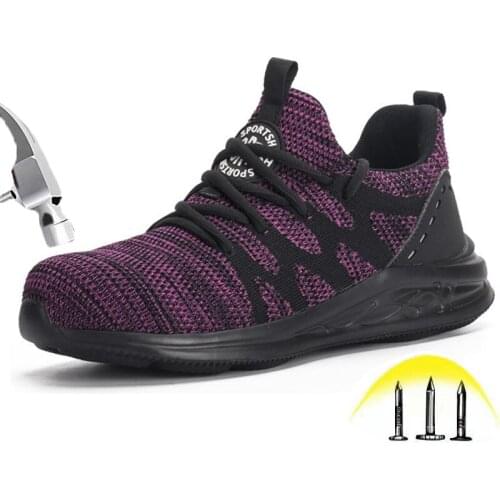 New Fashion Men Women Safety Work Shoes with Steel toe Anti-smashing Breathable Comfortable Light Night reflective Work Shoes