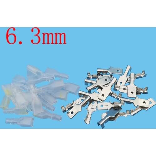 50Pairs 6.3mm Male Spade Crimp Terminals Wire Connector Electrical Cable Crimp Terminal Block with Insulating Sleeve