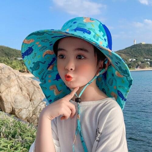 Summer Baby Bucket Hat 360° Wide Brim UV Protection Boys Girls Cap Children Panama Outdoor Beach Sun Hats Cartoon Fisherman Caps