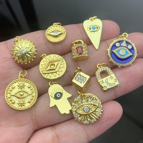 Coin Charms for Earrings Necklace Making Supplies Metal Gold Lock Accessories Diy Jewelry Charm Charms Copper CZ Zircon
