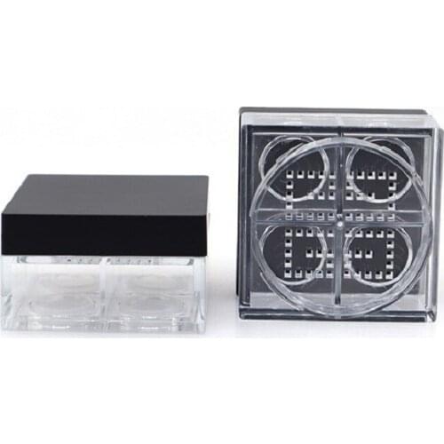 Empty Loose Powder Jar 4 Grids Square Plastic Blusher Powder Compact Cosmetic Travel Refill Loose Powder Container with Puff