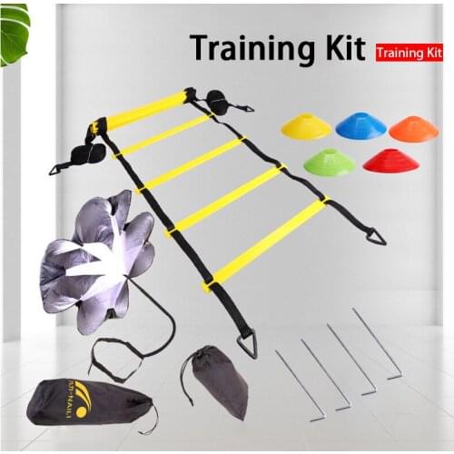 Adjustable Footwork Soccer Football Fitness Speed Rungs Agility Ladder Training Equipment Kit with Resistance Parachute Disc
