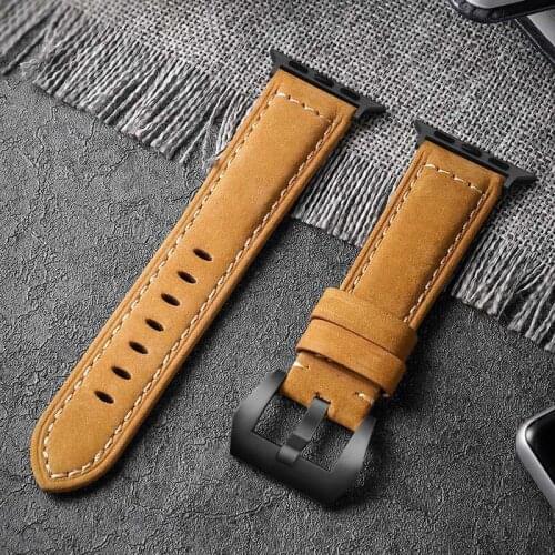 Band for apple watch series 6 5 4 3 2 SE band 44mm 40mm 42mm 38mm Vintage leather strap for iWatch Crazy Cowhide Accessories
