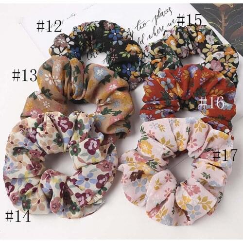 60pc/lot 2020 New Women Chiffon Floral Fruit Print Vintage Hair Scrunchies,Hair Bands,Girl Hair Tie,Ponytail Holder for Girls