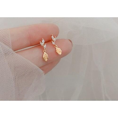 Silver Color Olive Branch Leaf Earrings For Women Simple Zircon Earrings Sweet Cute Student Fashion Jewelry