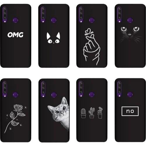 QAQsam Silicone Cover For Huawei Y6p Case Painting Flower Cat Moon Matte Phone Cases Funda