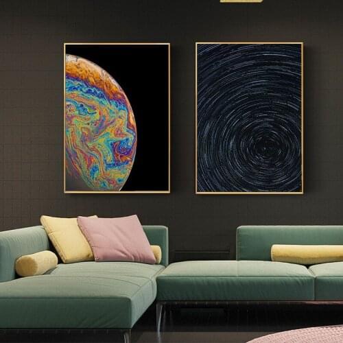Nordic Modern Night Sky Galaxy Space Moon Canvas Painting Wall Art Posters and Prints Color Earth Picture Living Room Decoration