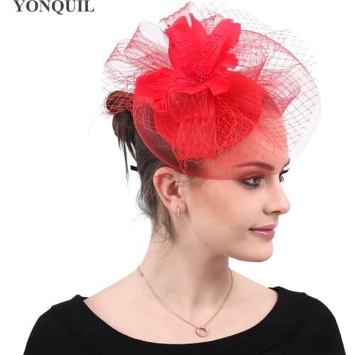 Wedding Veils Hats Facinators Female Elegant Bridal Church Cocktail Derby Fancy Feathers Race Hair Accessorie With Hair Clips