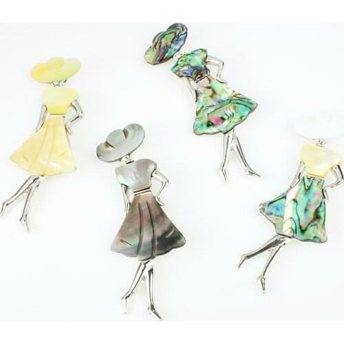 Natural Abalone Shell Reflective Female Figure Shape cc Brooch Charms Jewelry All-match Fashion Clothe Accessories CZ Hijab Pins