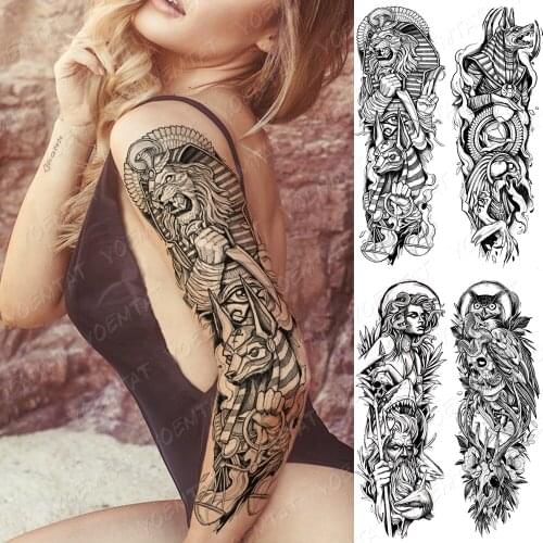 Body Transfer Tattoo Temporary Tattoos For Women Men False Hand Shoulder Tattoo Sleeve Fox Snake Wolf Art Henna Anubis Stickers