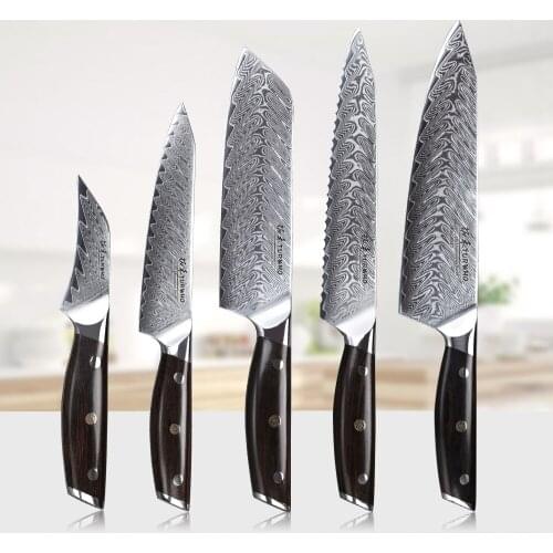 TURWHO 5 pcs sets kitchen knife Japanese Damascus steel chef knife sets chef bread Santoku paring utility knives Cooking tools