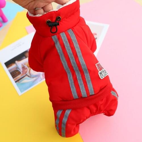 Red Thicken Dog Clothes Winter Tight Collar Warm Four Legged Coat Jumpsuit For Small Dogs Yorkie Terrier Pet Clothing Overalls