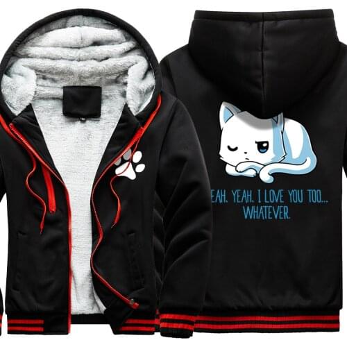 White Cat Print Keep Warm Mens 2020 New Thicken Jackets Winter Clothing Casual Leisure Tracksuits Zipper Hipster sudadera hombre