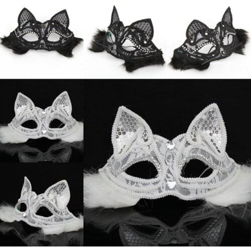 Women Fox Half Face Lace Leather Eye Masks Masquerade Halloween Dress up Party Props Half Masks