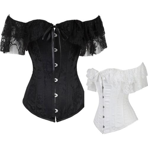 Women Bridal Corset Tops Women with Sleeves Style Victorian Retro Burlesque Lace Corset and Bustiers Wedding Vest Fashion White
