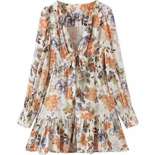 Nlzgmsj Za Women 2021 Fashion France Dress Holiday Party Beach Dress Sexy V-Neck Fantastic Ruffle Folds Print Mini Dress 202108