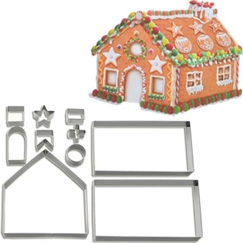 10 pcs Christmas Gingerbread house Decoration for Cake,Christmas Baking Gingerbread cookie Cutter Biscuit Fondant cutter