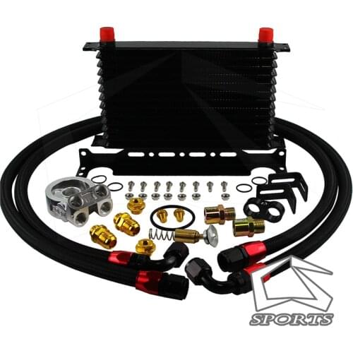 13 Row Engine Trust Oil Cooler w/ Thermostat 80 Deg / 170 F Oil Filter Adapter Kit Blue/ Black