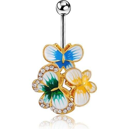 14g Surgical Steel Butterfly and Flower Jeweled Belly Button Ring