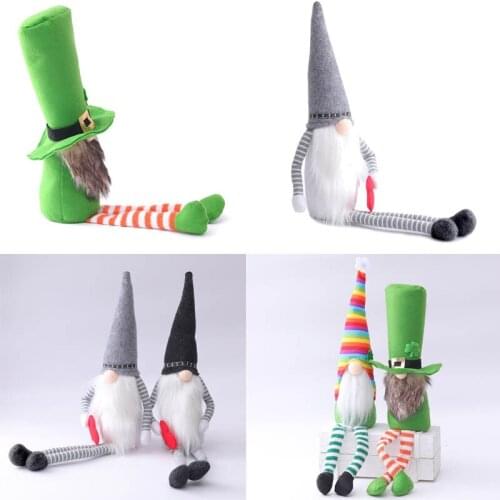 2Pcs Patricks Day Tomte Plush Doll Irish Leprechaun Scandinavian Gnome Nisse Clover Holiday Ornaments Decorations