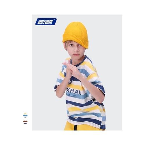 2021 Summer Childrens Short-sleeved T-shirt Big Boys O-neck British Style Striped Tee Shirt Street Top Tees Kids Striped Tees