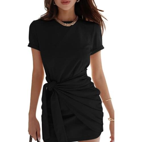 2021 New Summer Korean Casual O Neck Short Sleeved Khaki Cotton Dress Sexy Bodycon T-shirt Mini Party Dresses Vestido De Mulher