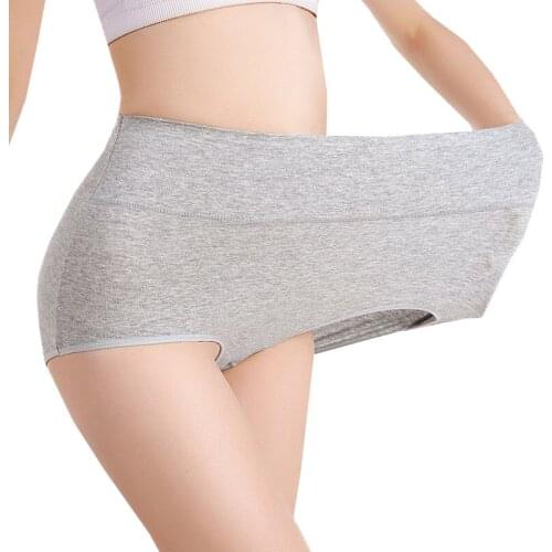 4 pcs Women Cotton Underwear High Waist Briefs Tummy Control Ladies Stretch Panties Underpants Solid Color Plus size